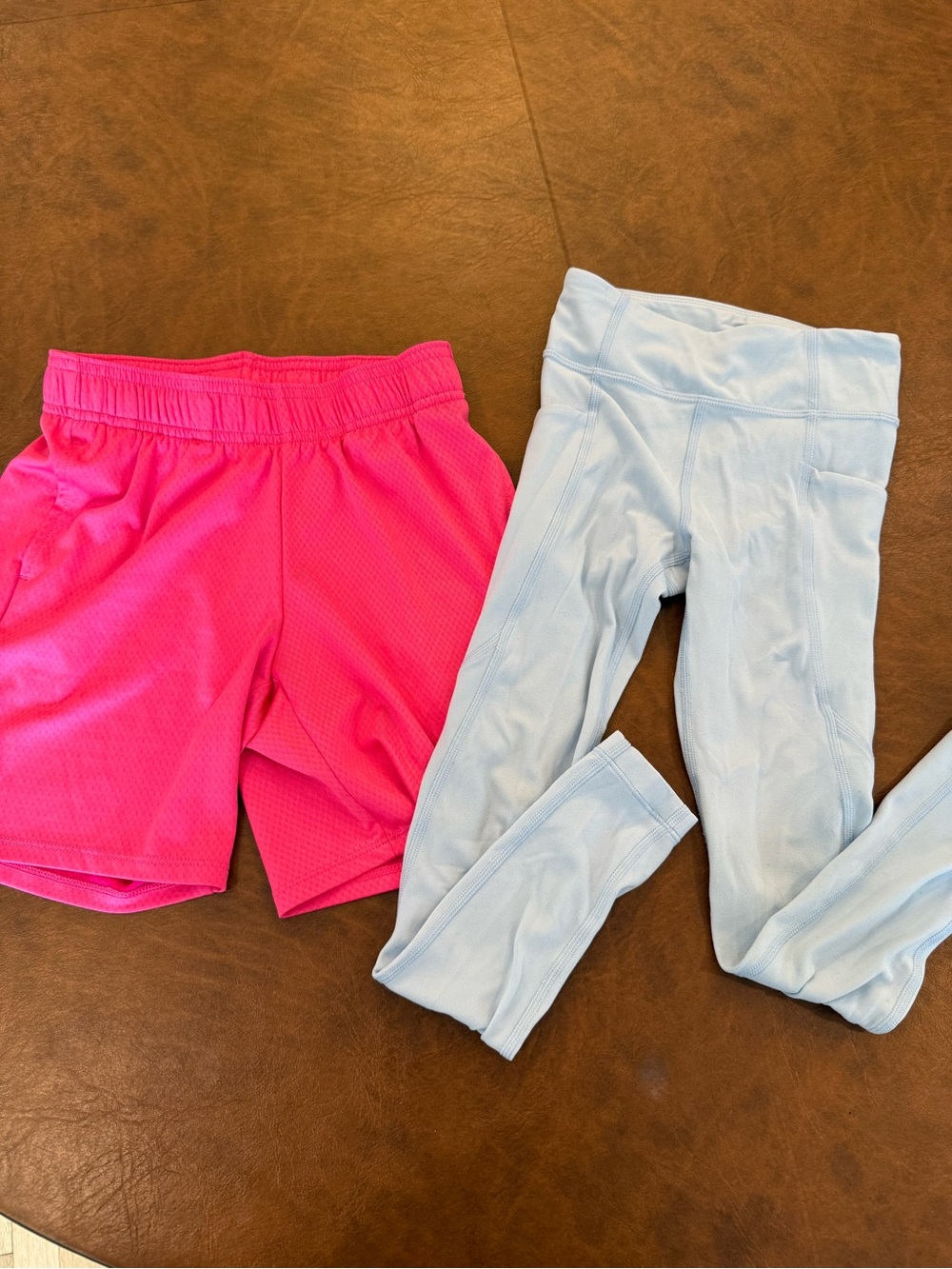 Pink Athletic Shorts & Light Blue Leggings - Kids Bottoms Size Small 6/7